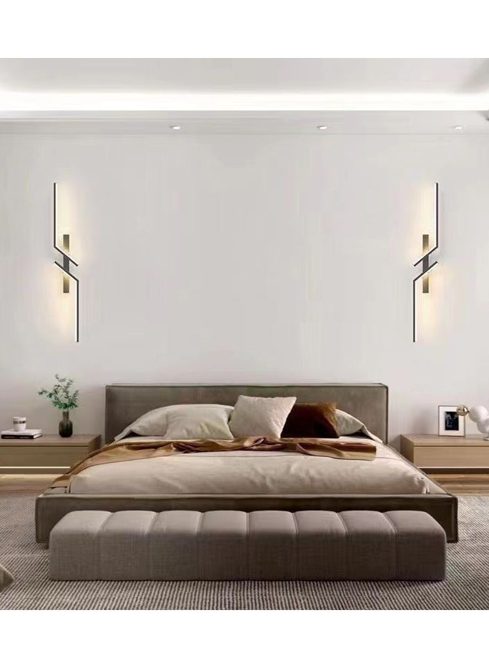 (Black, 60cm - Double Lamp, Three Color Temperatures) Modern Minimalist Strip Wall Lamp, Creative Bedroom Bedside Lamp - Image 2